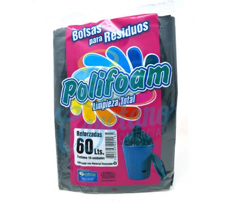 BOLSA P/RESIDUOS REFORZADO POLIFOAM 60L X 10UN(25)