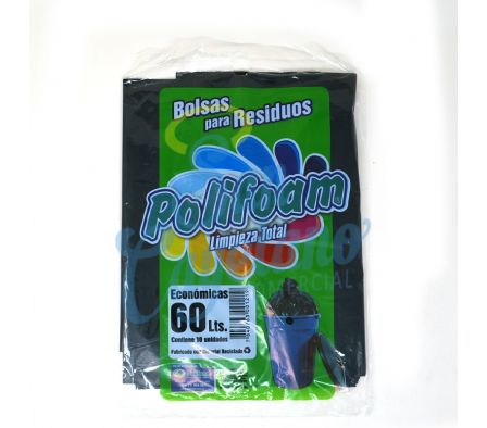 BOLSA P/RESIDUOS ECONOMICA POLIFOAM 60L X 10UN(25)