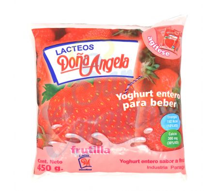 YOGUR ENTERO FRUTILLA SACHET DOÑA ANGELA 450GR 